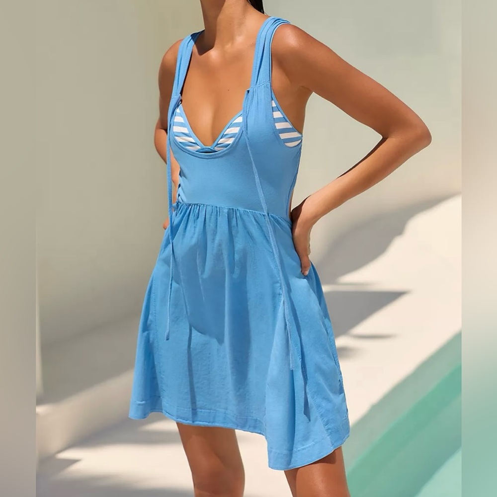 Anthropologie Scoop-Neck Blue Mini Dress Size Medium